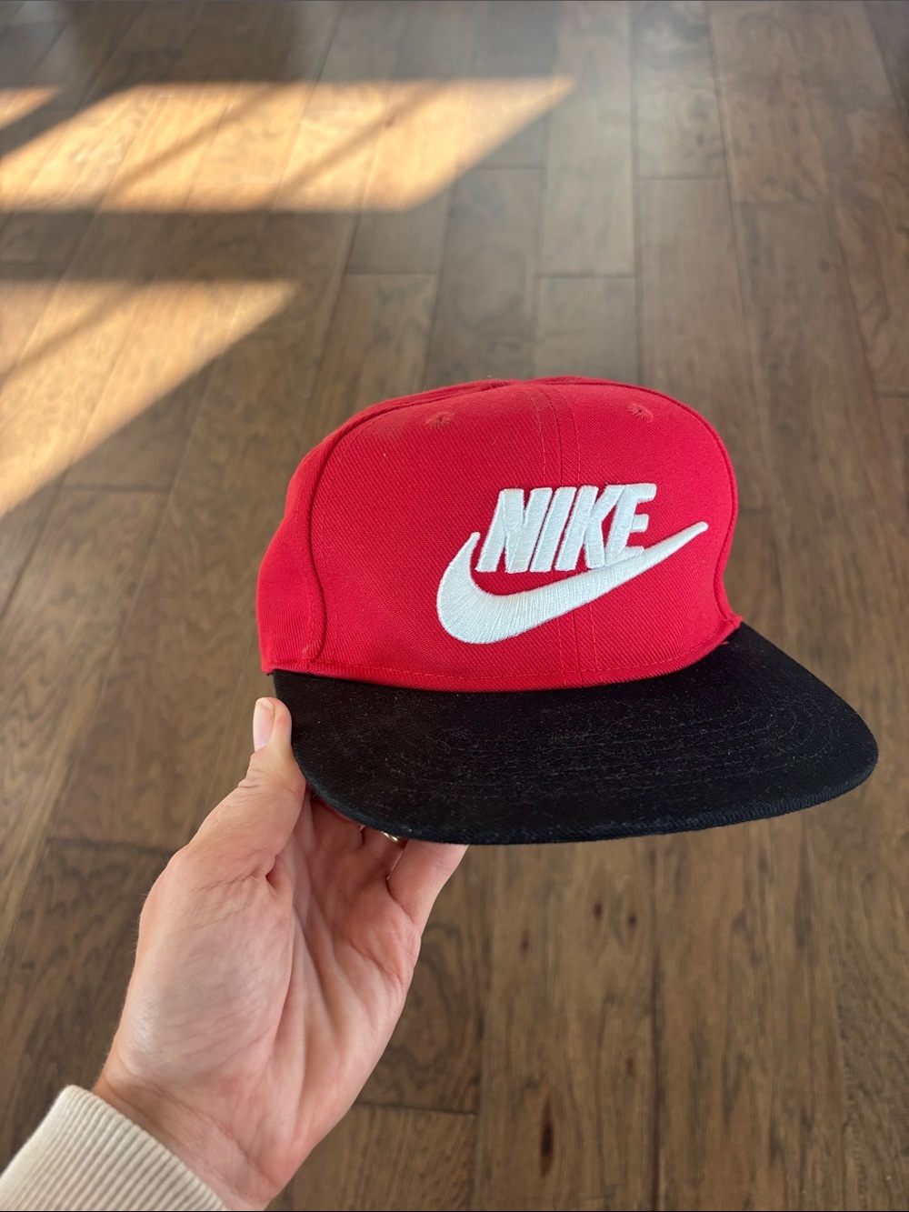 Nike Kids Red Hat with Black Brim and White Logo